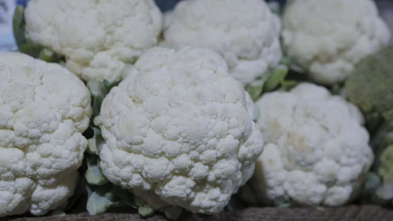 fresh cauliflower on Display at the Farmer's Market for sale at evening