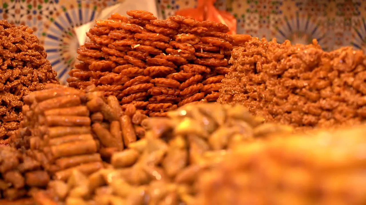 a huge amount of sweet moroccan food in the store in Morocco