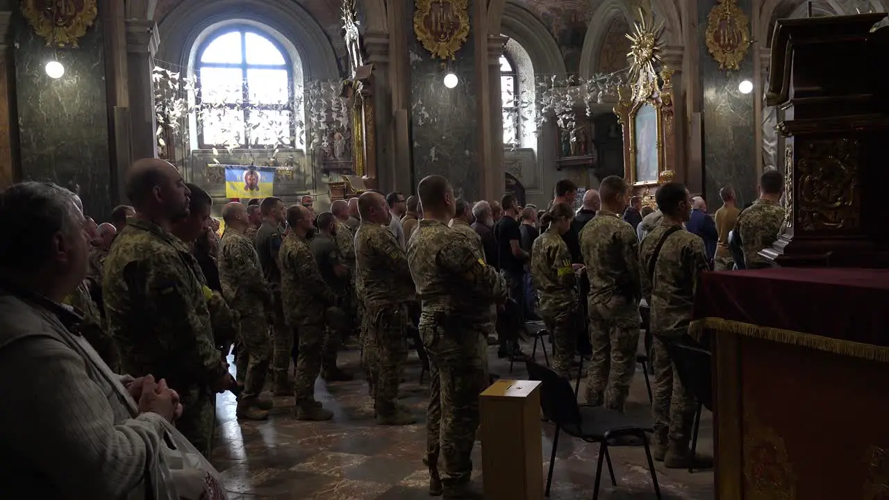 A Military Funeral Service Is Conducted Inside A Church Cathedral For A Dead Ukrainian Soldier During The War In Ukraine