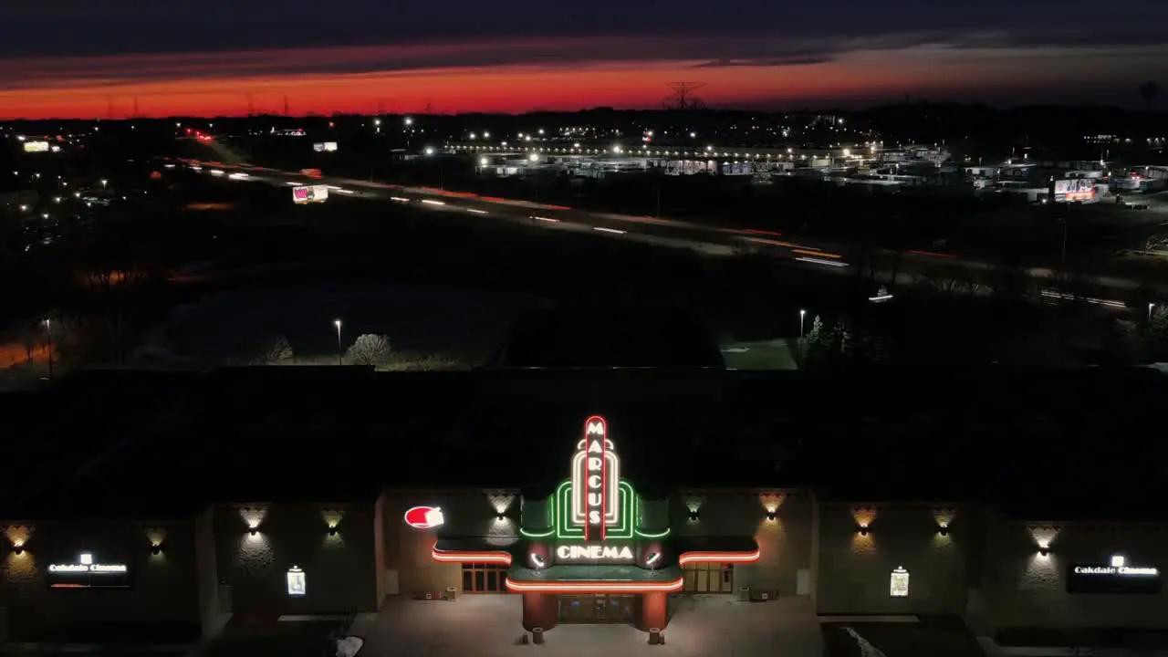 Marcus Oakdale Cinema sunset aerial timelapse in Minessota