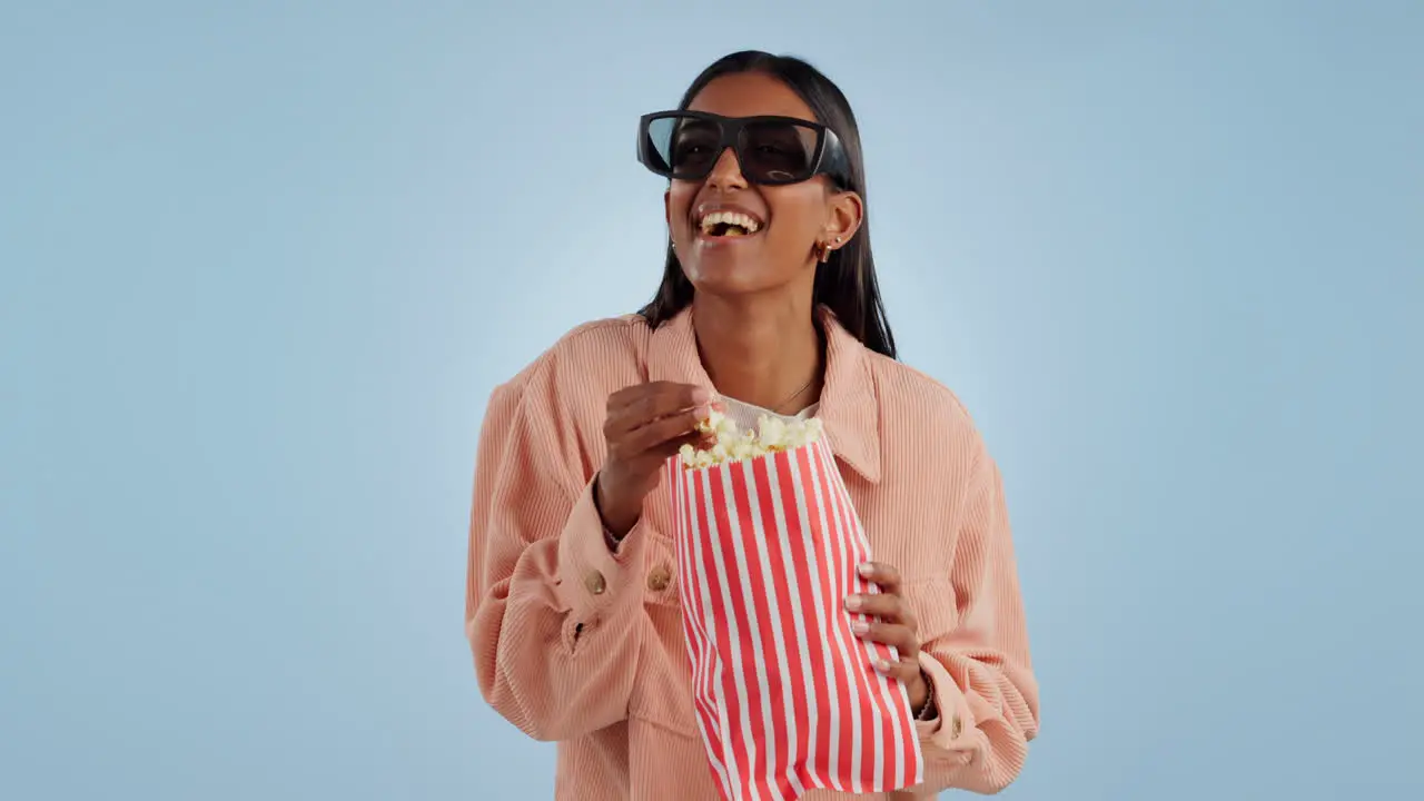 Funny 3d glasses and woman with popcorn