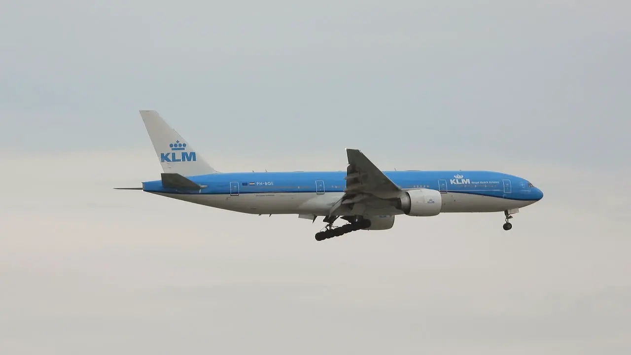 Royal Dutch Airline KLM In Flight Descending With Landing Gears Down