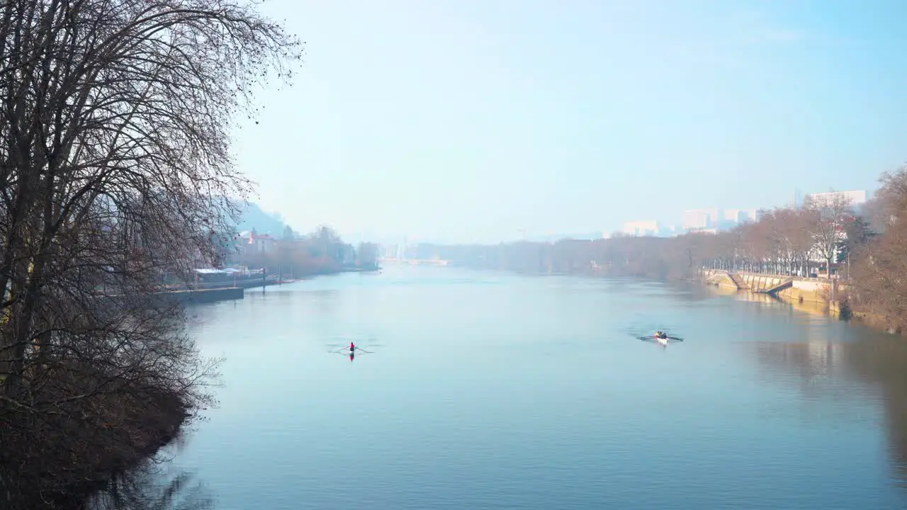 Wide shot of la Saone in Lyon France