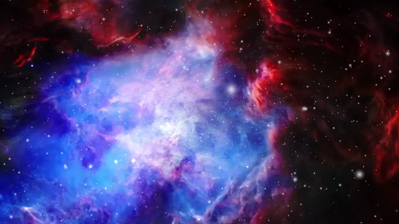 zoom in to the surface of the colorful nebula clouds in the universe