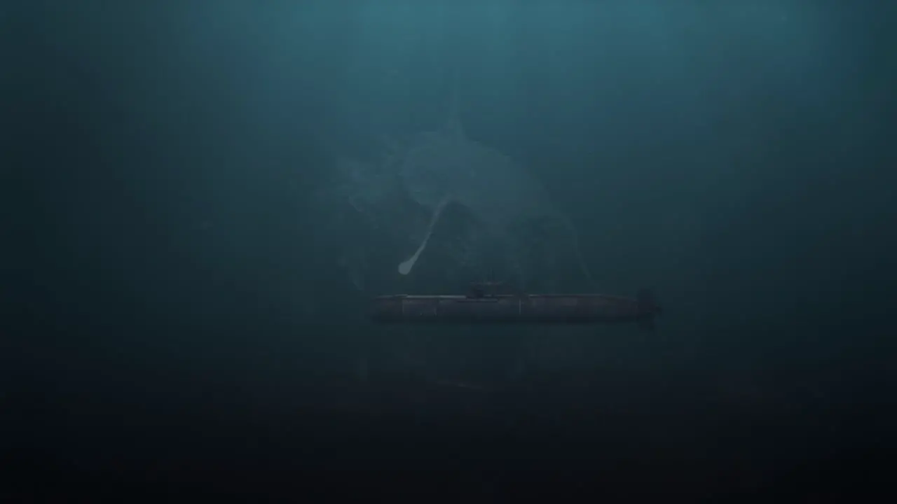 Underwater Shot of a Submarine Before Revealing a Massive Leviathan of a Fish Ready to Attack