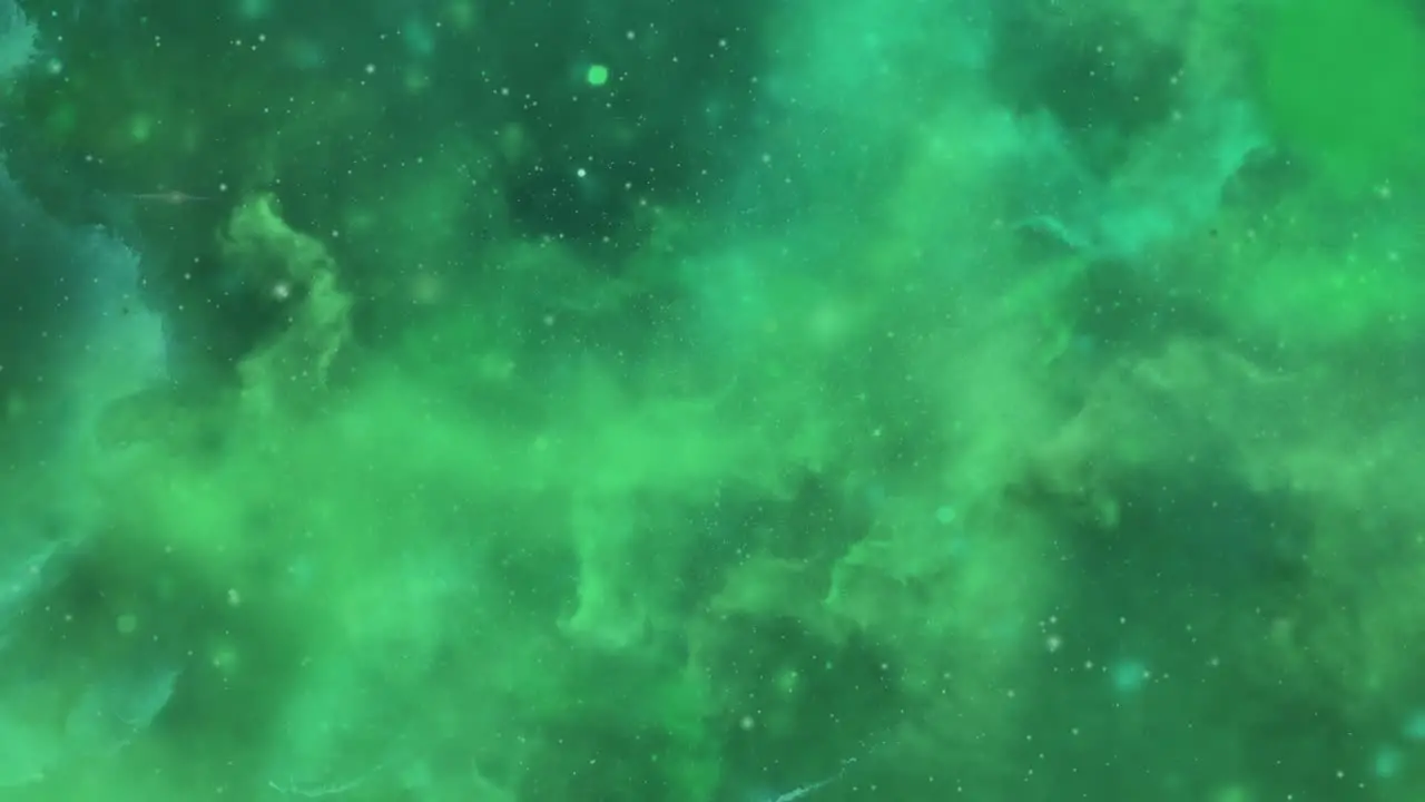 point of view the surface of the green nebula cloud moving in the universe