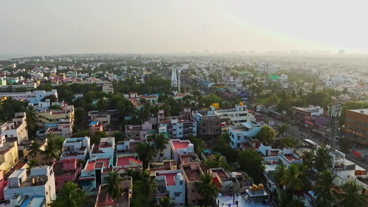 Forward drone shot of cityview of Chennai at a sunny day in India