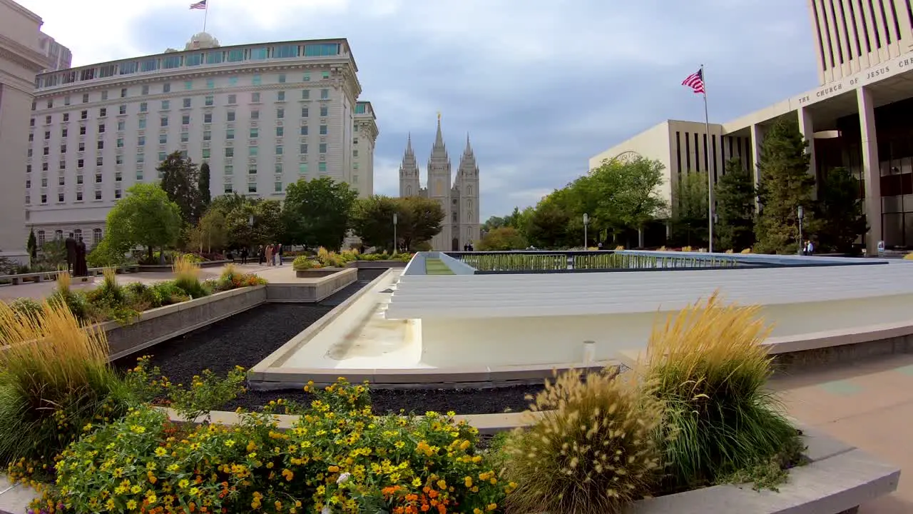 Hyperlapse panorama of the Salt Lake City Temple on a clear day in autumn