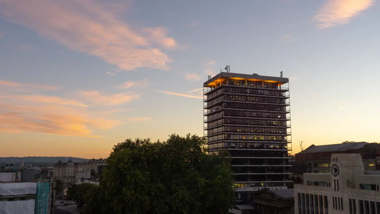 Wide angle zooming sunset time lapse of the new development in Bristol city centre