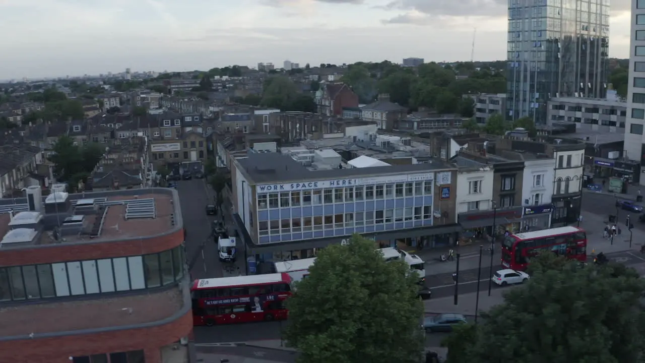 Low aerial orbits Workspace building on Holloway Rd in Archway London