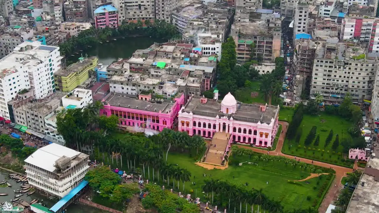 Aerial of the Ahsan Manzil palace in the middle of Dhaka city Bangladesh