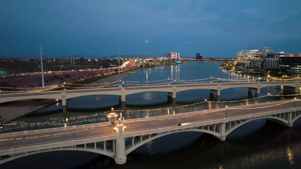 Tempe Salt River Over Mill Avenue Bridge During Twilight in Arizona USA