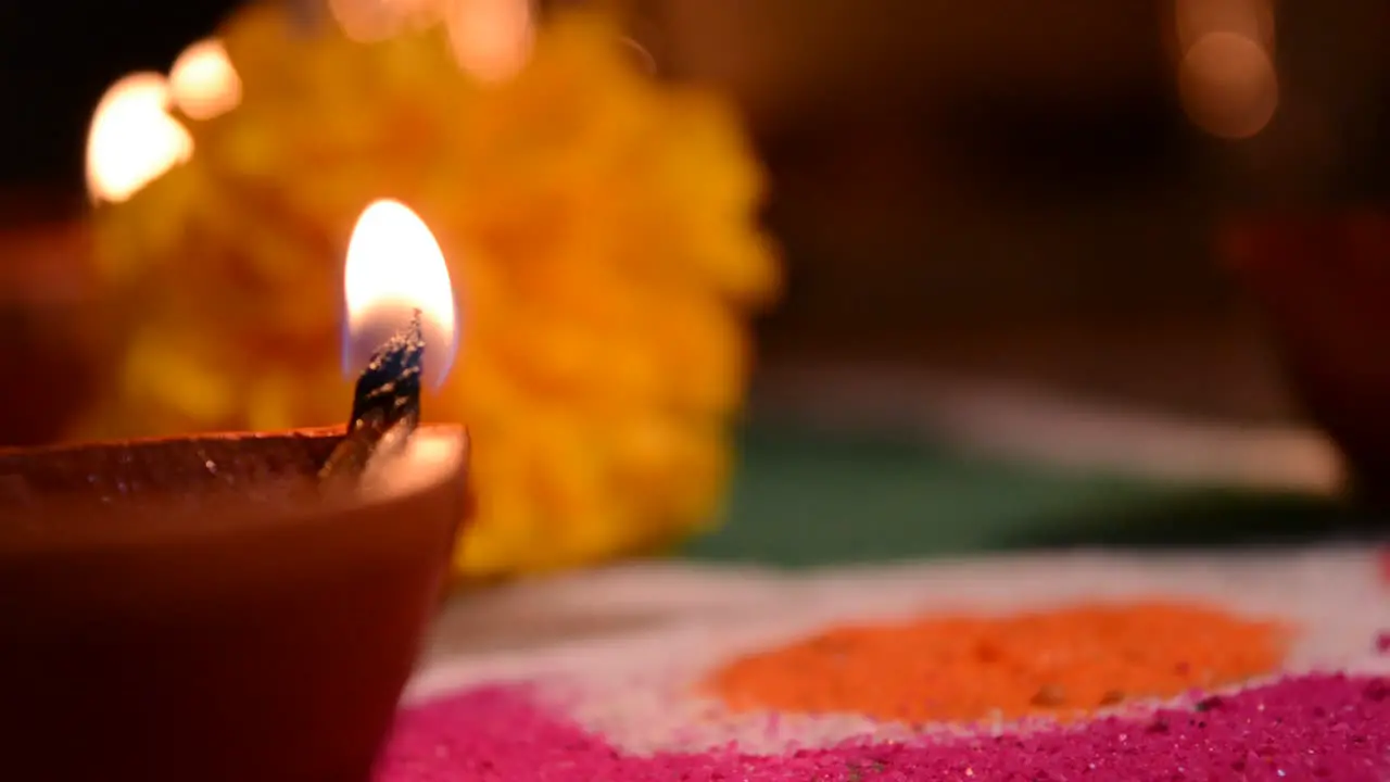 Diwali terracotta diyas on dark background which is used lighting up the house during Diwali times