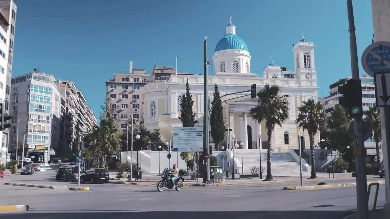 Agios Nikolaos church in Piraeus Greece Wide establishing shot