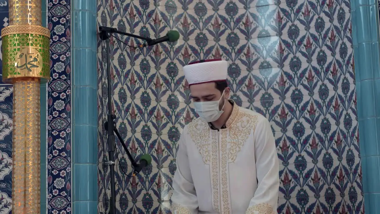 A Young Man Praying In The Mosque During Pandemic