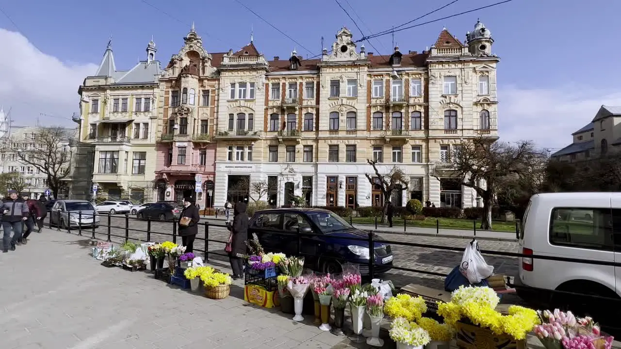 flower sellers on street in Lviv Ukraine