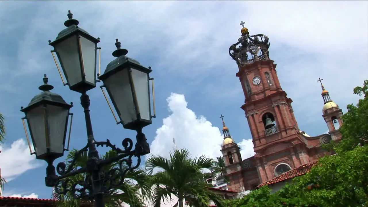 Steeples rise above the top of a church