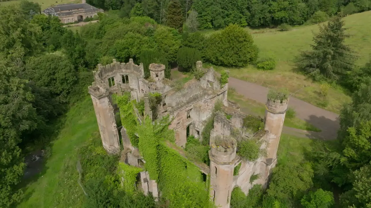 Slow Rotating Aerial Shot Of The Abandoned Cambusnethan Priory