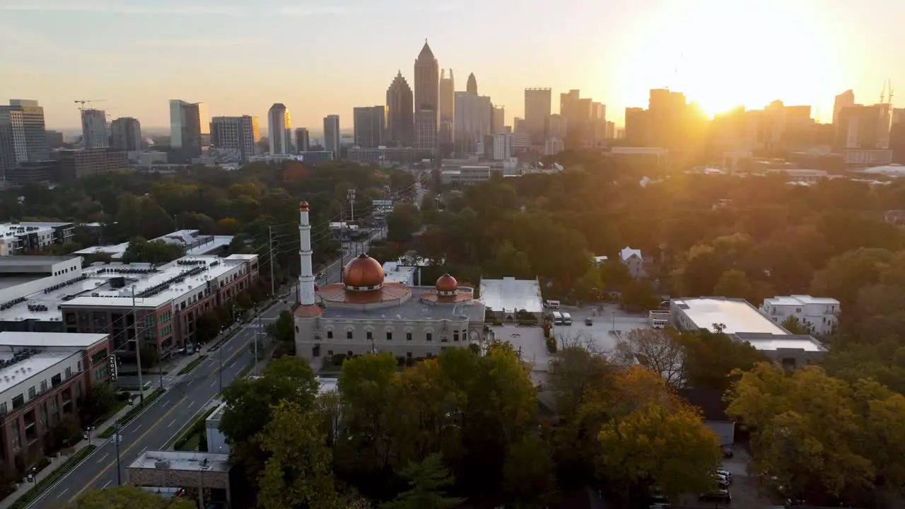 morning aerial push in over mosque in atlanta georgia