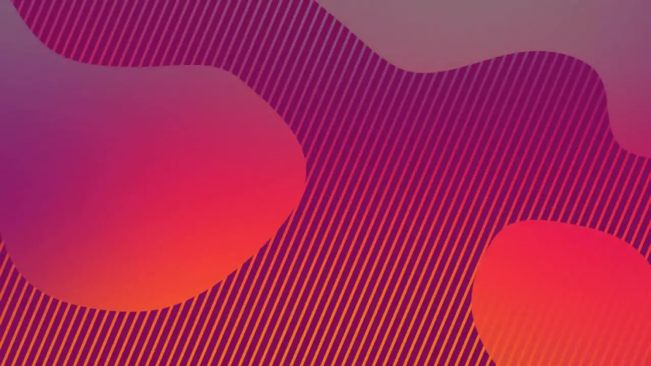 Animation of vibrant shapes over stripes on red background