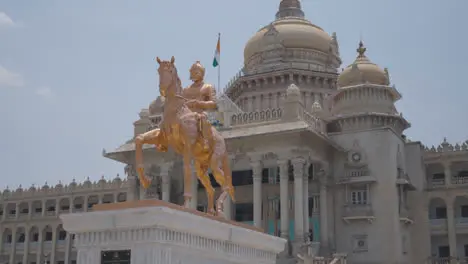 Statue Of Basaveshwara Outside Vidhana Soudha Legislative Assembly Building In Bangalore India