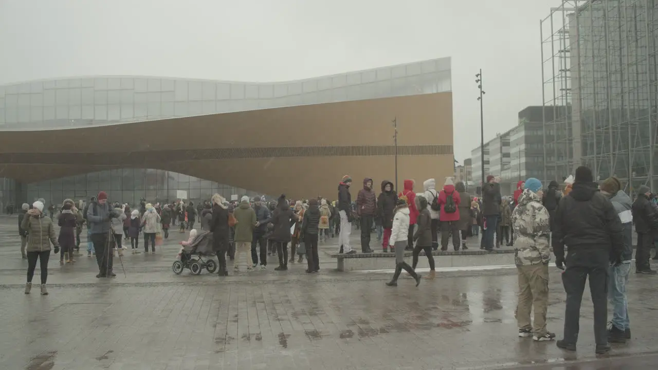 Protest in front of the Helsinki Central Library Oodi