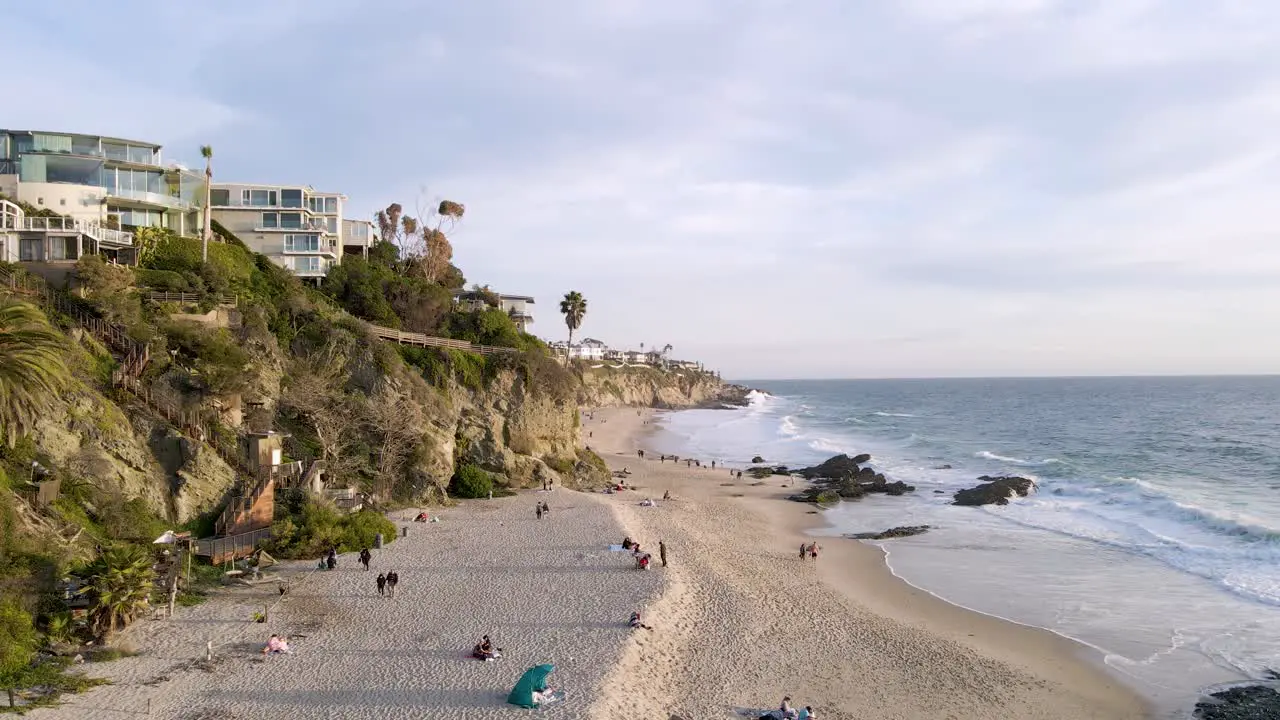 Aerial view of people relaxing at Thousand Steps Laguna Beach California