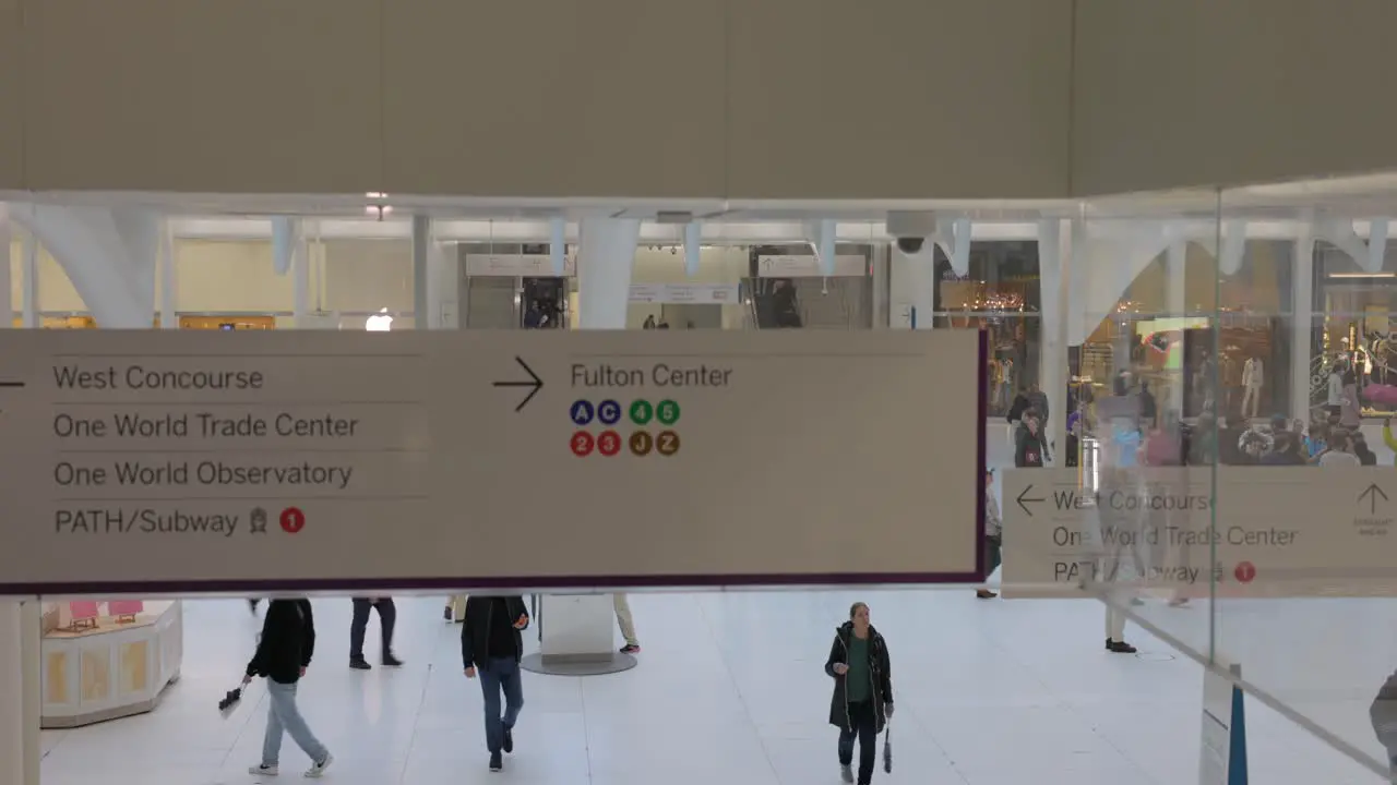 Aerial flyback inside Oculus World Trade Center Mall New York