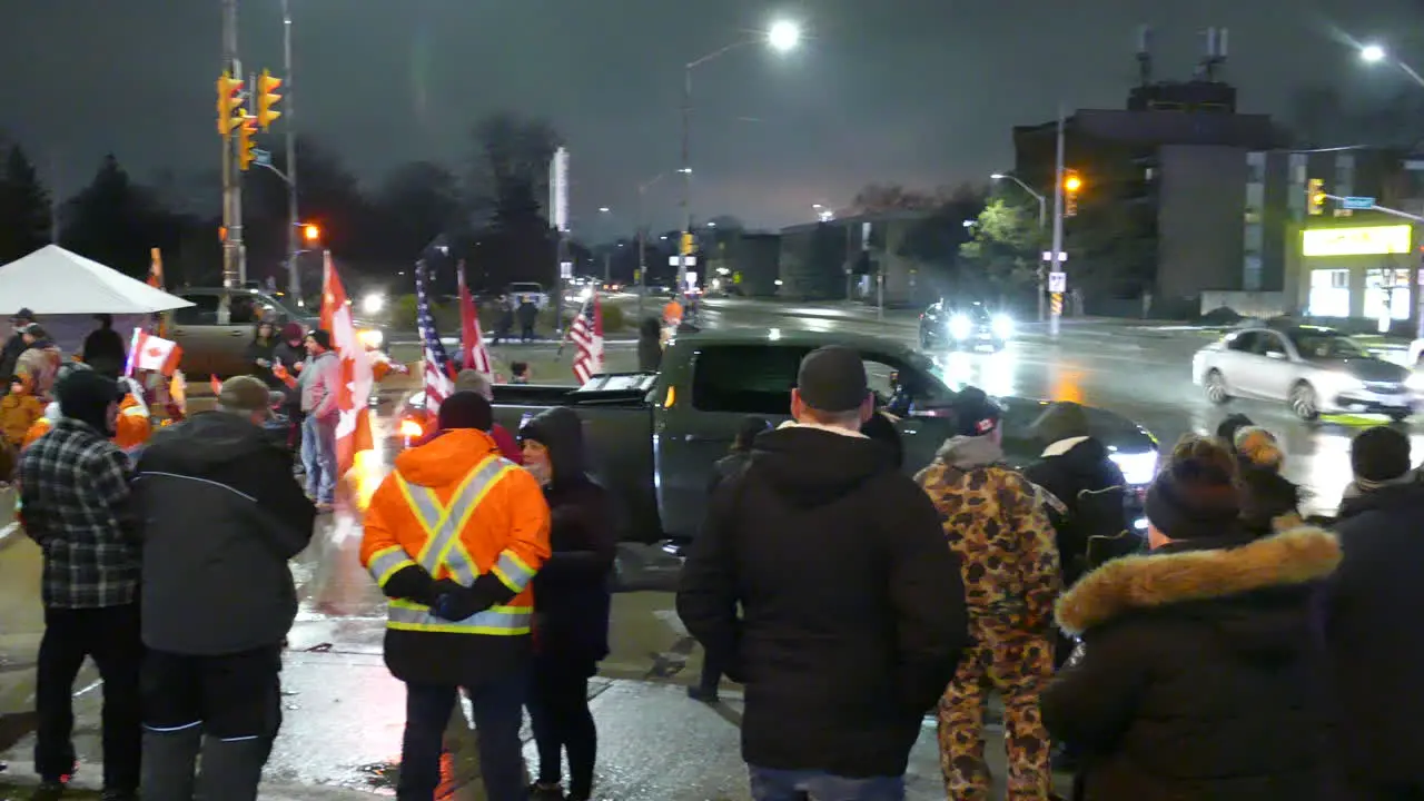 Canadian people protesting against covid mandatory vaccines in freedom convoy in Windsor