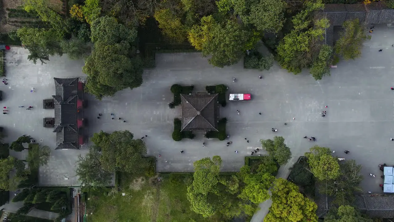 People in Park Streets of Chengdu China Aerial Drone Top Down View