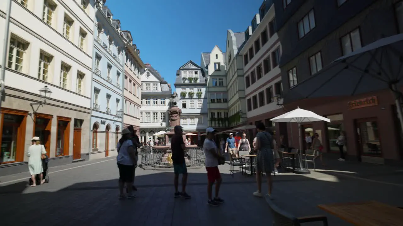 Scene Of Crowded People On The Famous City With Cafes And Restaurants In Frankfurt Germany