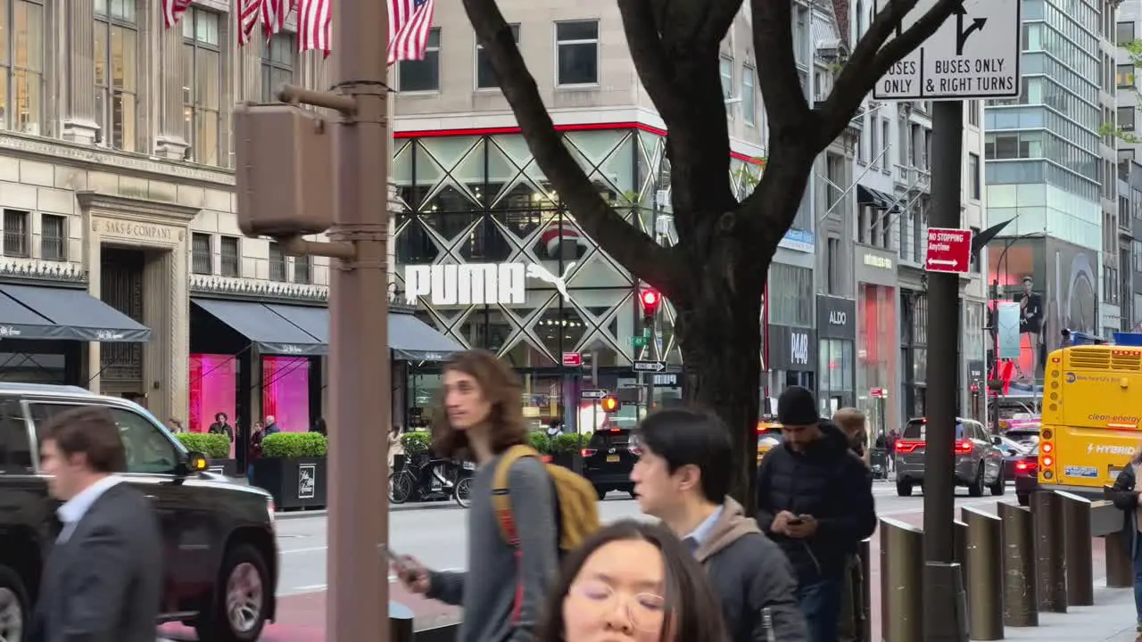 Crowd of people during rush hour in 5th Avenue busy street of Manhattan financial district in New York City USA