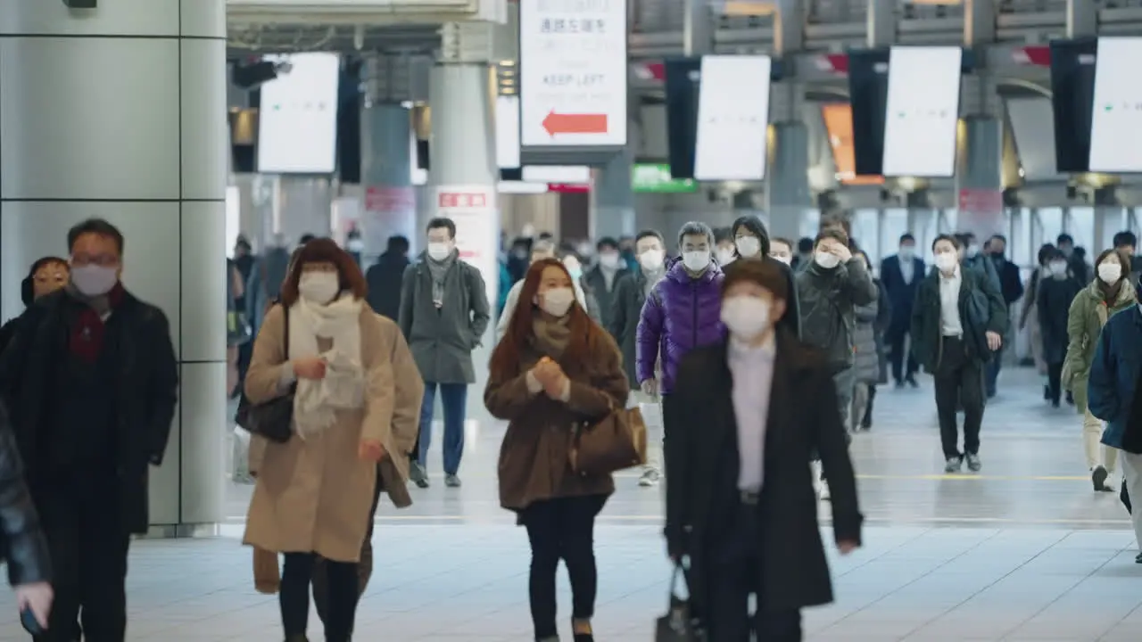 People At Shinagawa Station Wearing Facemask Due To Outbreak Of New Variant Of COVID-19 In Tokyo Japan