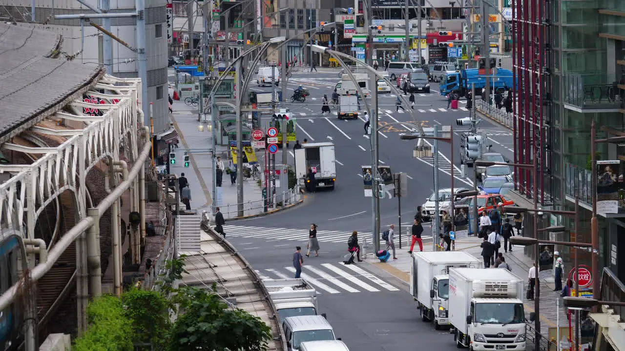 Slow motion shot of people on the Ueno shopping street at a cloudy autumn day in Tokyo Japan