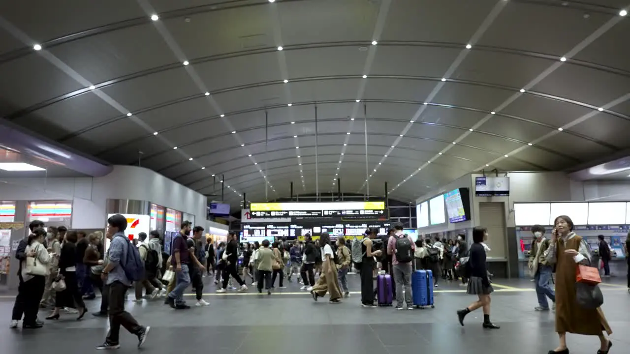 Busy Scene With Commuters Walking Past At Kyoto Station