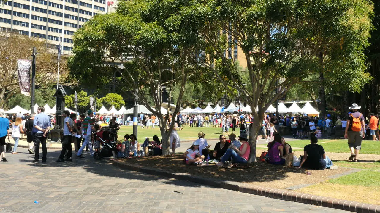 Australia Sydney People Sitting In Shade And Walking By Park