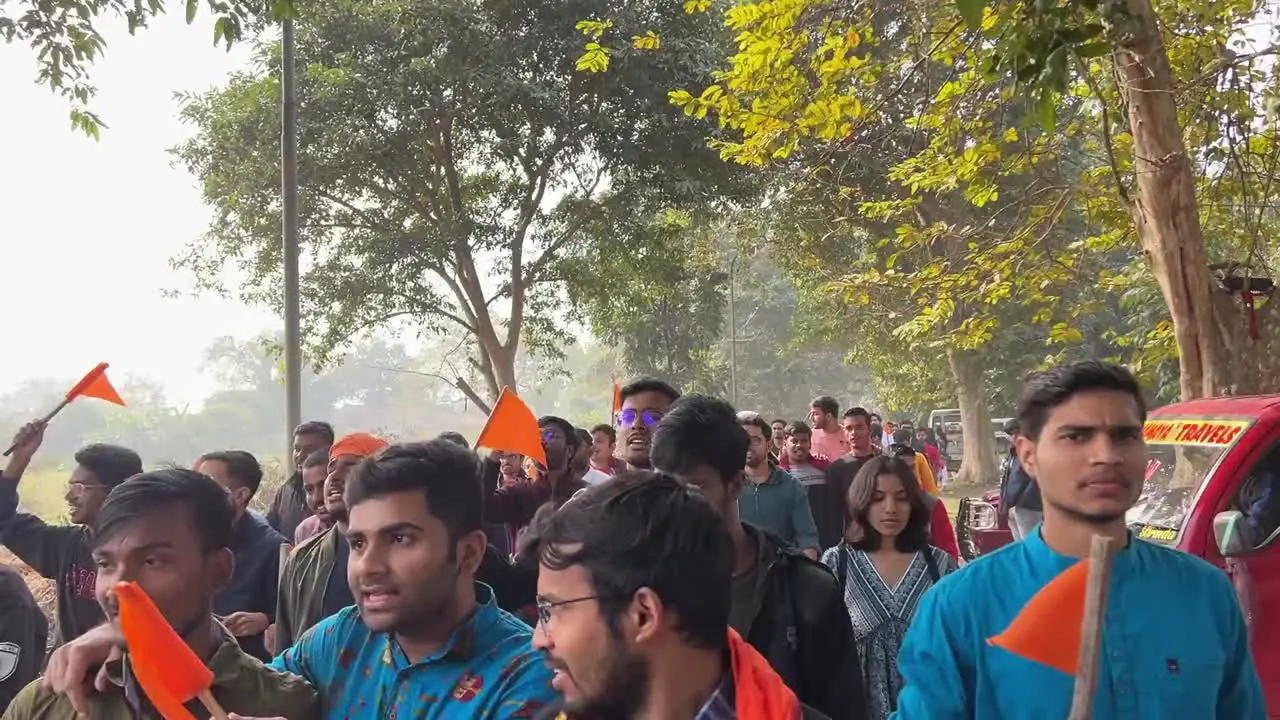 Front view of Ram Janambhoomi rally in Kolkata during sunny day in India