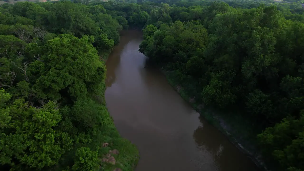 Aerial video of Denton Creek in near highway 377 in Texas