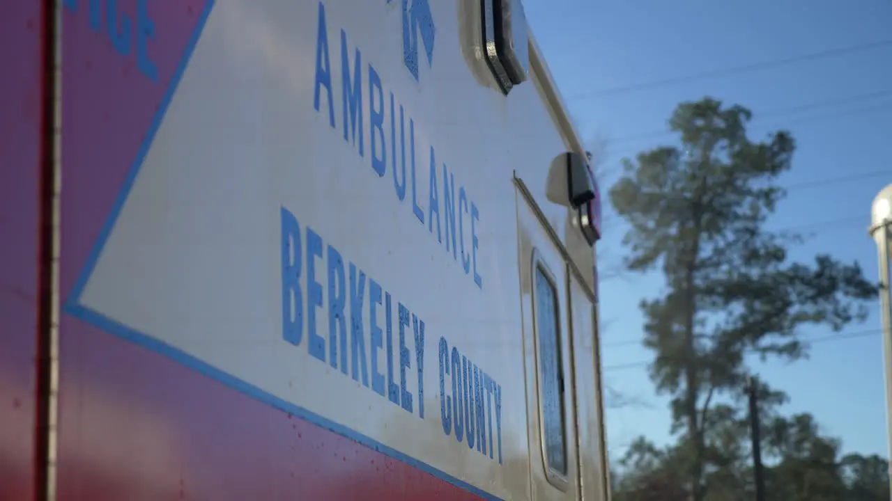 Side of an ambulance that reads Berkeley County Ambulance