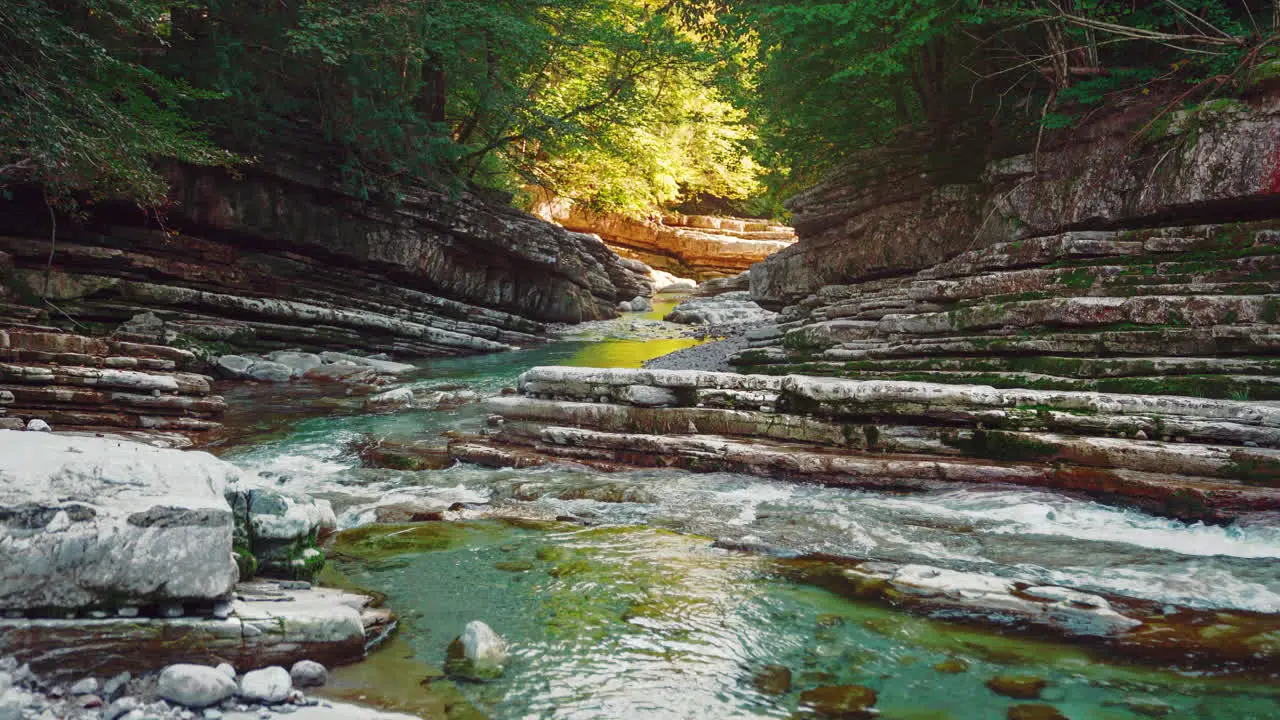 Cinemagraph of the mountain river canyon Taugl in Tyrol Austria at Mozart birthplace Salzburg on a sunny autumn day as seamless video loop