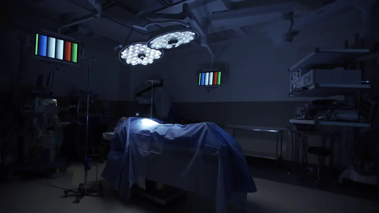 Patient Awaits Surgery in Operating Room Dolly Push In 4K UHD