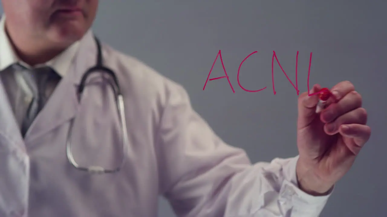 Doctor Writing the Word Acne