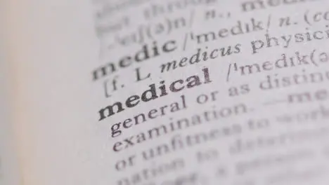 Close Up On Page Of Dictionary With Definition Of Word Medical