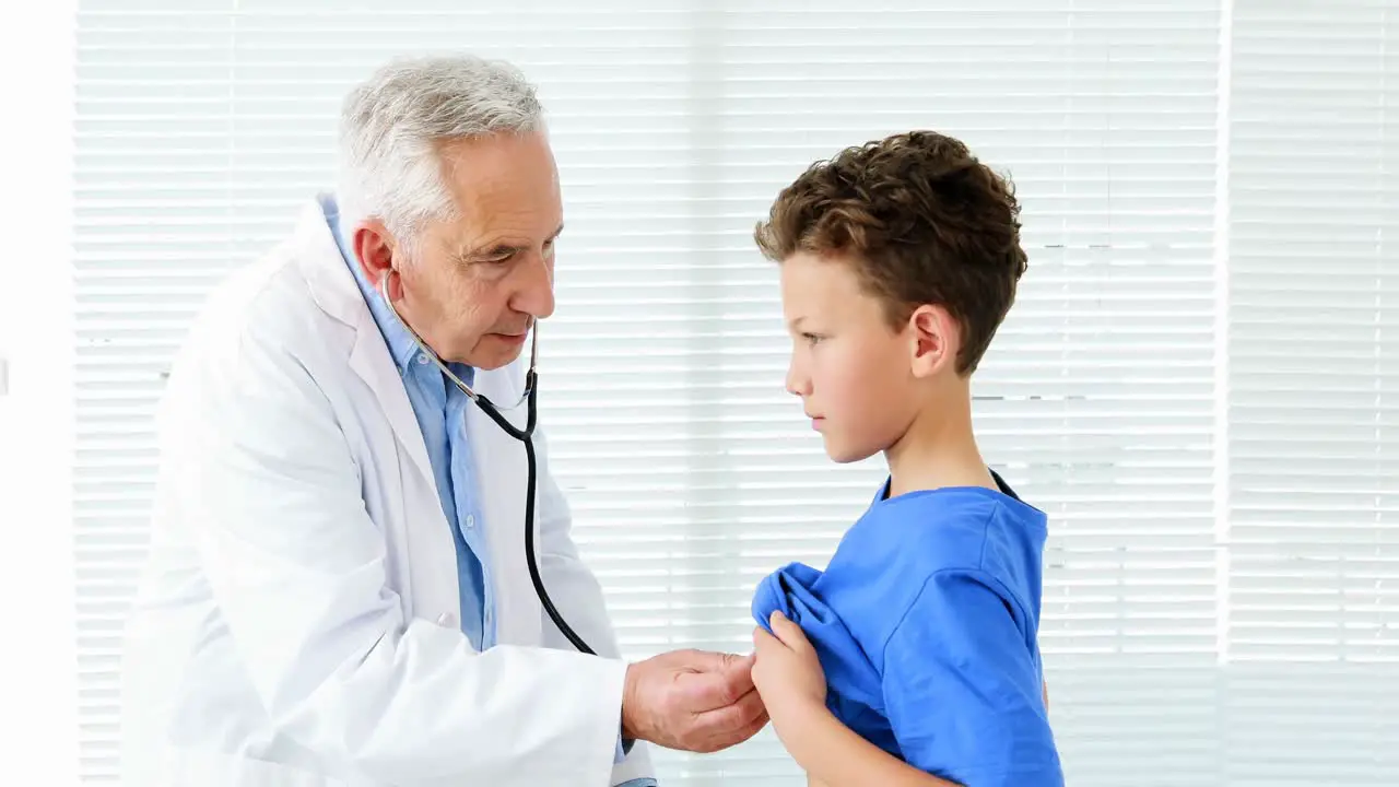 Male doctor examining a boy