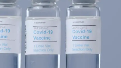 Sliding Extreme Close Up Shot Along Line of Covid Vaccine Vials