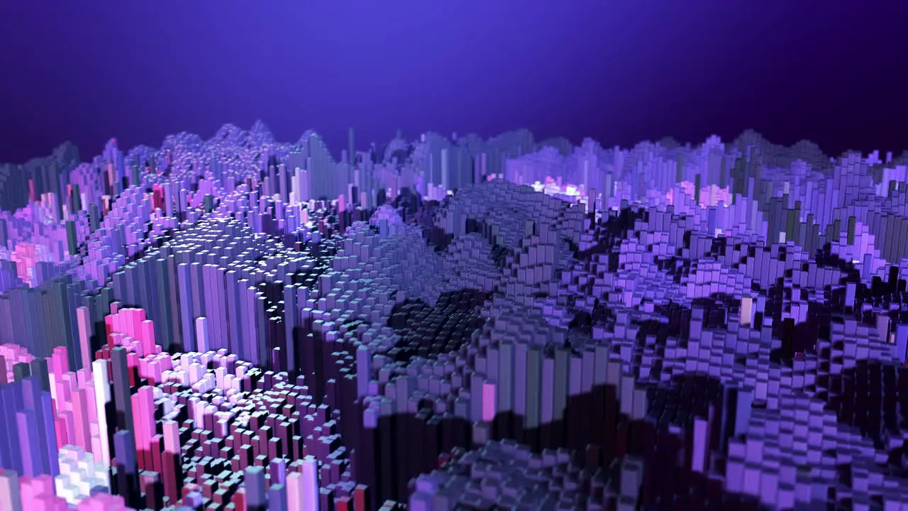 3D Animated Abstract Blocky Landscape Purple Motion Graphic