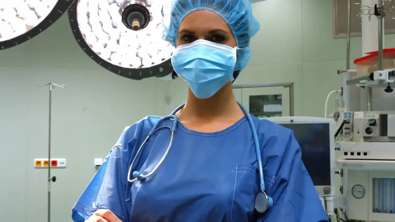 Portrait of female surgeon in surgical mask