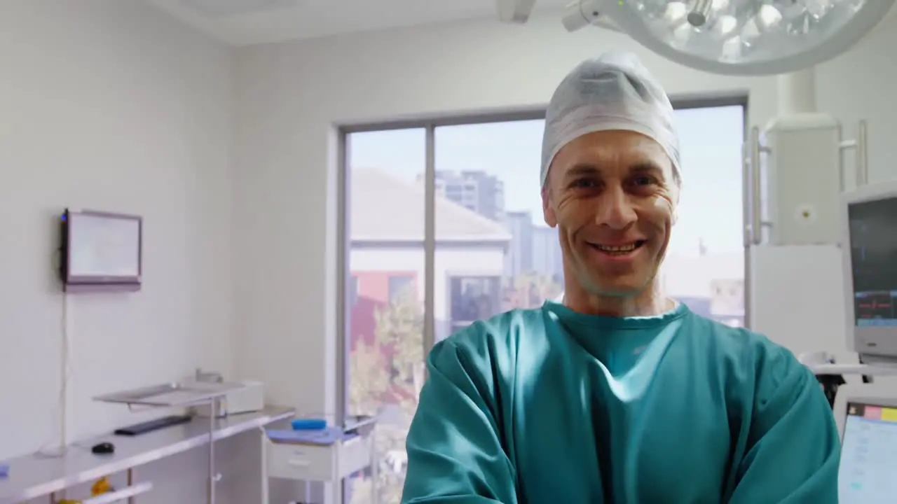 Portrait of surgeon standing with arms crossed in operation room