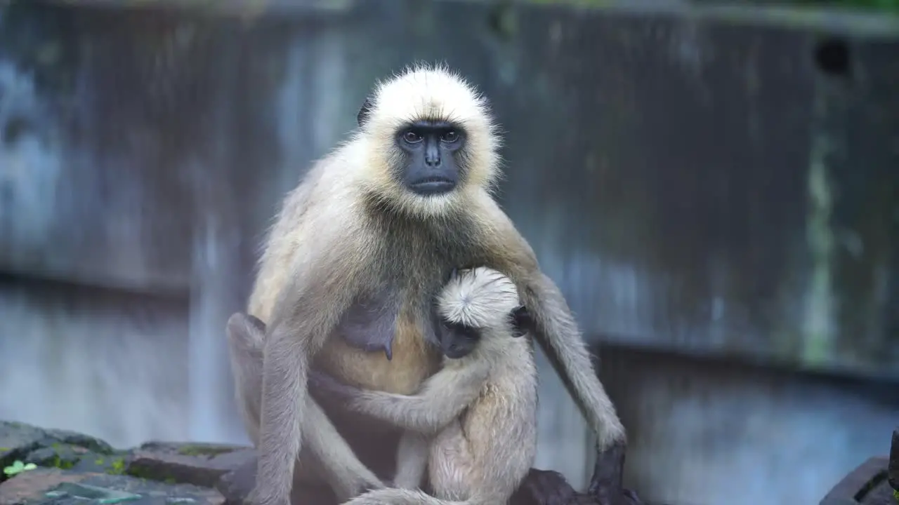 Black faces monkey sat on wall