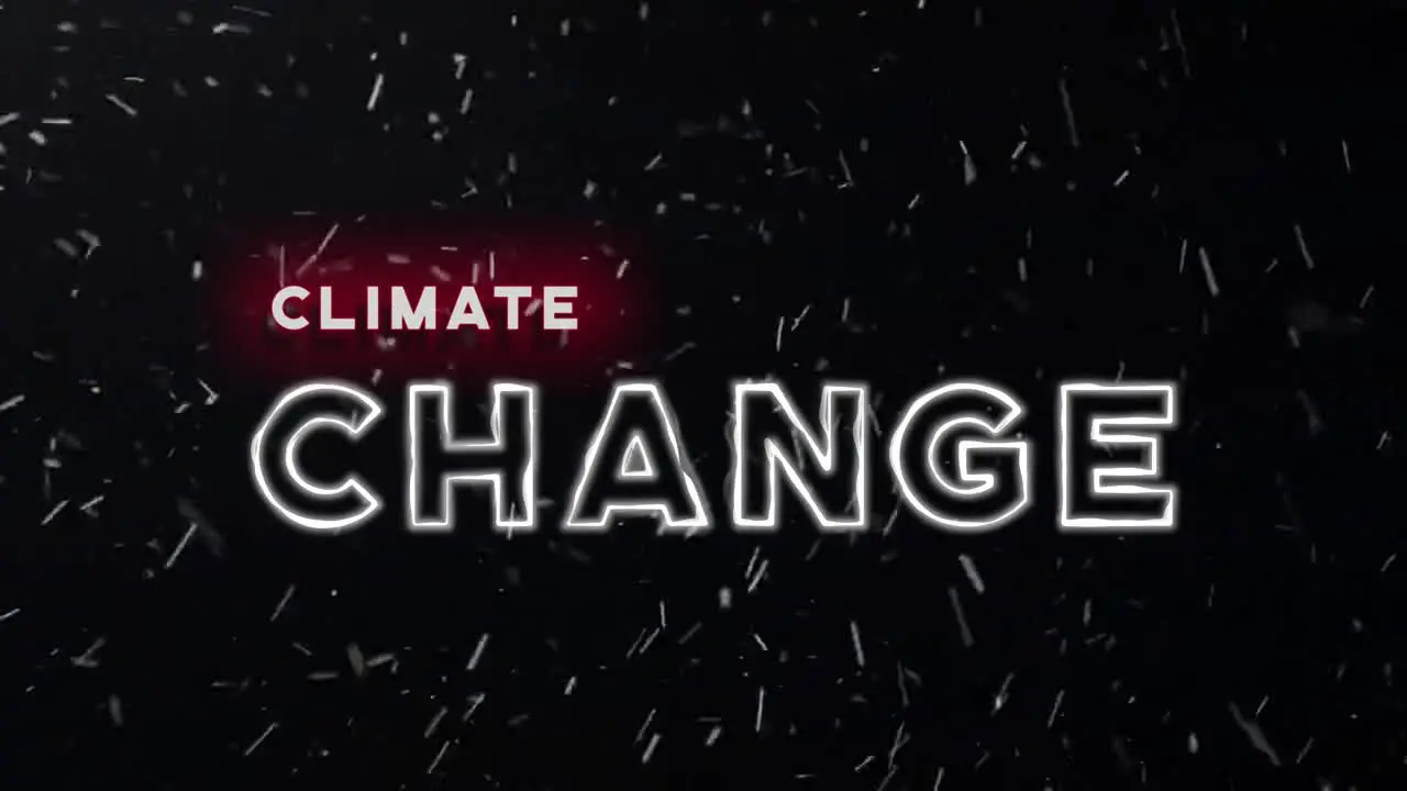 Climate change electrical VFX text animation with snowfall and black background